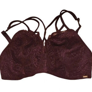NWOT Victoria's Secret PINK maroon lace lightly padded strappy bra Size 34D